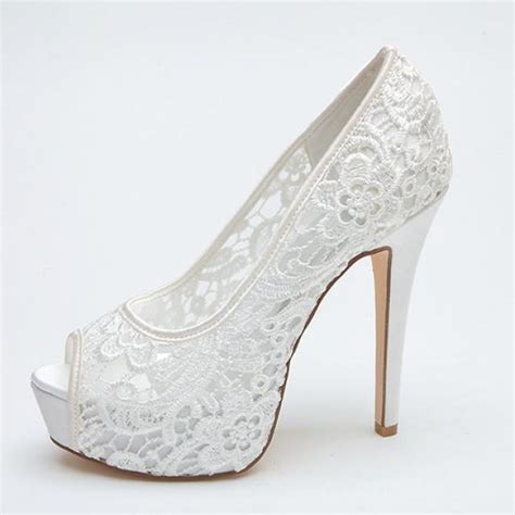 Sexy See Through Lace Bridal Wedding Shoes Platform Peep Open Toe Party