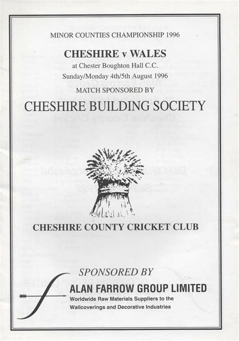 Aug 96 Cheshire V Wales Minor Counties Championship Ebay