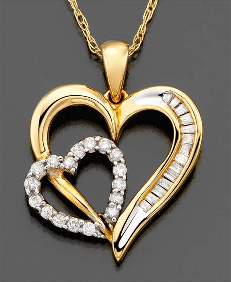 Macys Diamond Heart Pendant Necklace In 14k Gold 15 Ct Tw In
