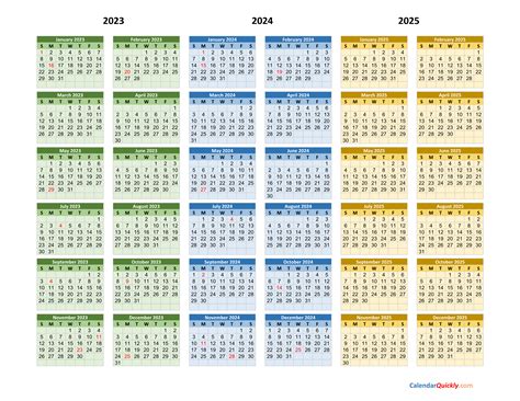 2023 2024 2025 Calendar Calendar Quickly