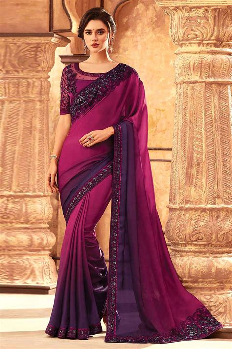 Buy Two Tone Purple Silk Embroidered Saree Online Like A Diva