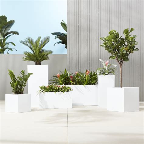 Blox Modern Square White Metal Outdoor Planter Small Reviews Cb2