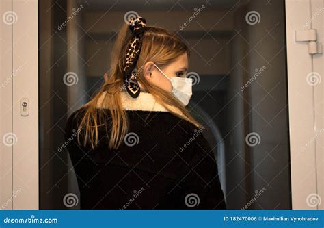 A Girl In An Antiviral Mask Enters The Hospital Stock Photo Image Of