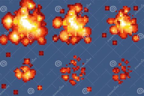 8 Bit Pixel Art Explosion Animation Frames Stock Vector Illustration