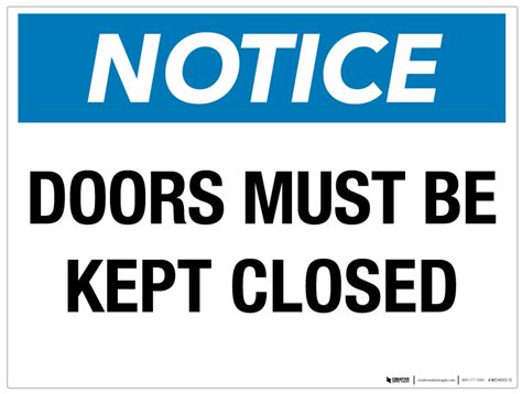 Notice Doors Must Be Kept Closed Wall Sign 5s Today