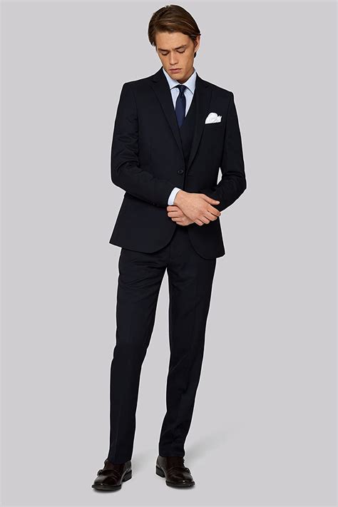 Moss London Mens Skinny Fit Navy 3 Piece Suit At Amazon Mens Clothing
