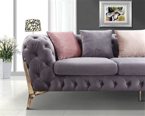 Venetian worldwide liguria 2 piece blue gray sofa set vene. Divani Casa Seward Transitional Grey Velvet Sofa Set