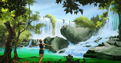 Download Waterfall Digital Painting Wallpaper