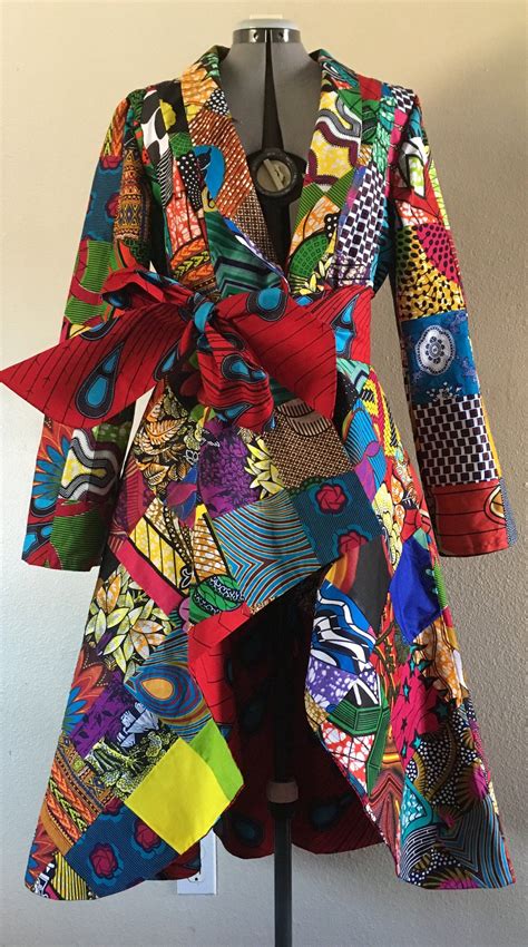 African Print Patchwork Coat Dress High Low With Pockets And Etsy