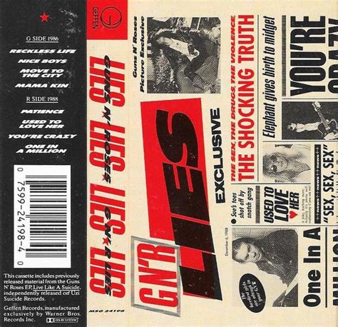 Guns N Roses G N R Lies 1988 Ar Cassette Discogs