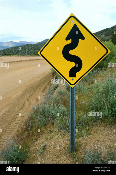 Winding Road Ahead Warning Sign Stock Photo Alamy