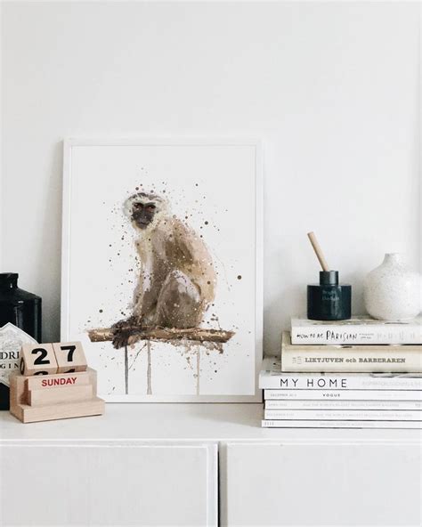 Monkey Wall Art Print Vervet 0937 Etsy Uk Monkey Wall Art Wall Art