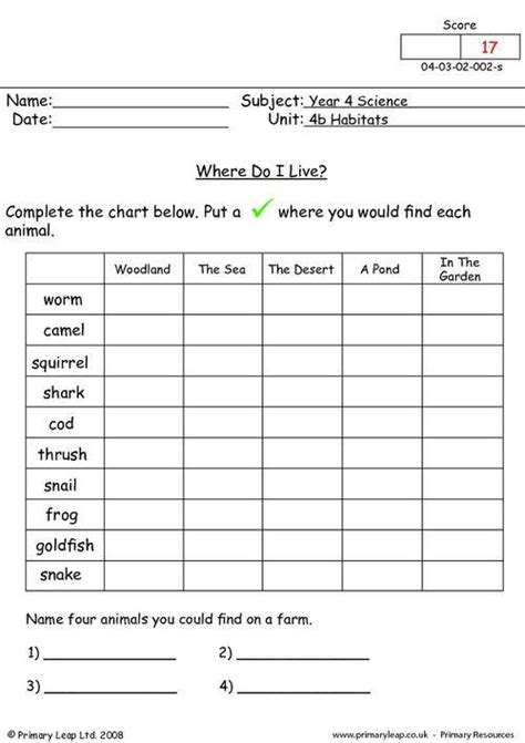Grade 4 Science Worksheet