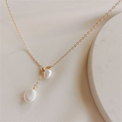 Baroque Pearl Drop Pendant Necklace 14k Gold Filled Or Etsy