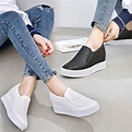 2021新款春夏坡跟樂福鞋女鏤空單鞋內增高厚底鬆糕休閒懶人小白鞋-Taobao