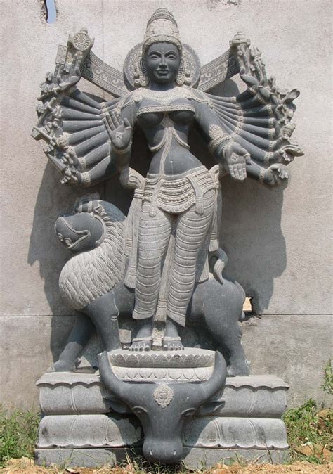 Custom Black Granite Hand Carved Goddess Durga Sculpture With 18 Arms