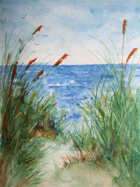 The Beach Print Of Original Watercolor Seascape Painting Etsy