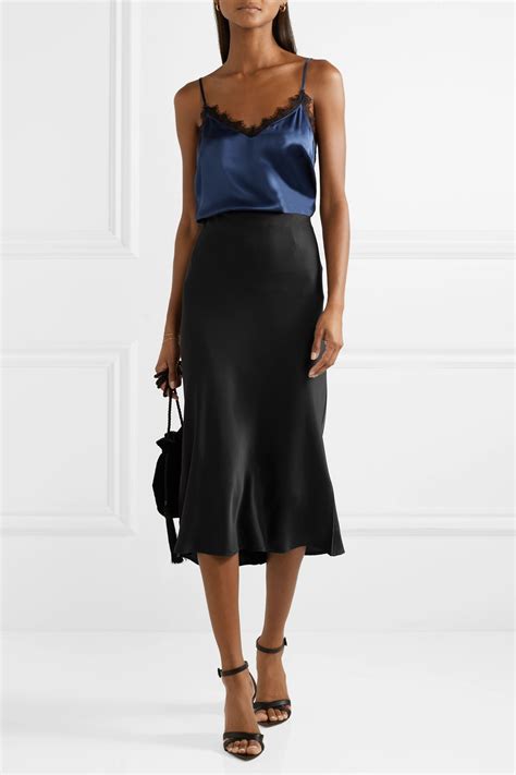 Black Bar Silk Satin Midi Skirt Anine Bing Net A Porter Silk Skirt