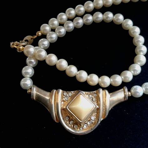 Art Deco Costume Jewellery Vintage Necklace With Faux Pearls Etsy