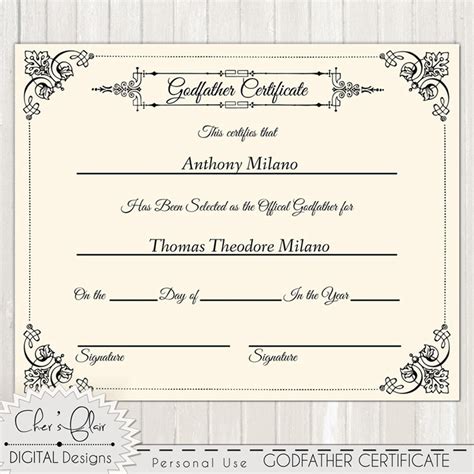 Godfather Certificate Official Godfather Certificate 8 X Etsy