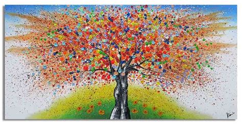 A Painting Of A Tree With Colorful Leaves