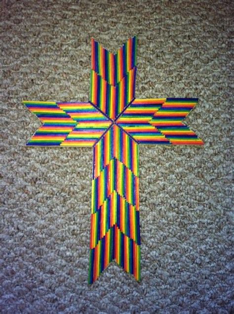 Match Stick Cross Craft Rainbow Style You Can Also Make It With