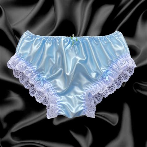 Baby Blue Satin Frilly Lace Sissy Full Cut Panties Briefs Knicker Sizes Picclick Uk