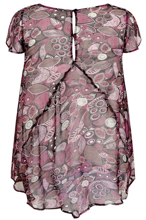 Pink And Brown Leaf Print Swing Top With Dipped Hem Plus Size 16 To 32