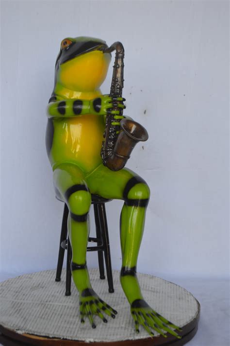 Green Frog Playing Saxophone Bronze Statue Size 23l X 15w X 30h