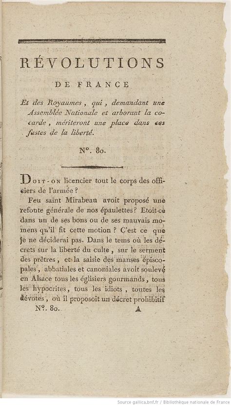 Les Révolutions De France Et De Brabant - 28 novembre 1789 : parution du 1er numéro de "Révolutions de France et