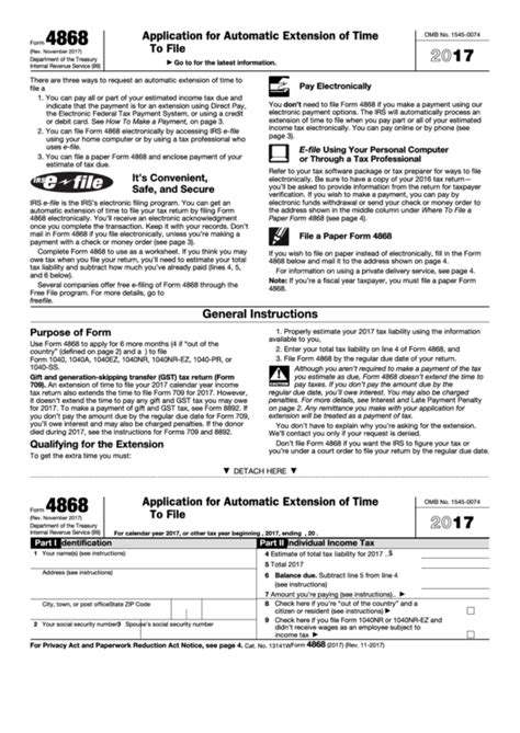 Fillable Form 4868 Application For Automatic Extension Of Time To