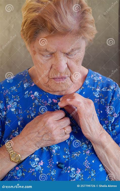 Elderly Disabled Woman Getting Dressed Apraxia Loneliness In Old Age