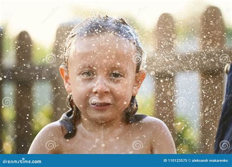 Water Fun Girl In The Shower Splashing Water Stock Image Image Of Green Hose 110123575