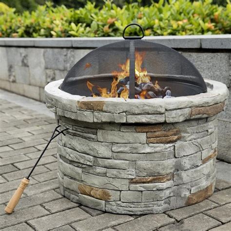 Casainc 27 36 In W Outdoor Round Beige Fire Pit In The Wood Burning Fire Pits Department At