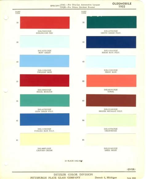 1955 Oldsmobile 98 Super 88 Starfire Holiday Paint Chips Ppg Ditzler