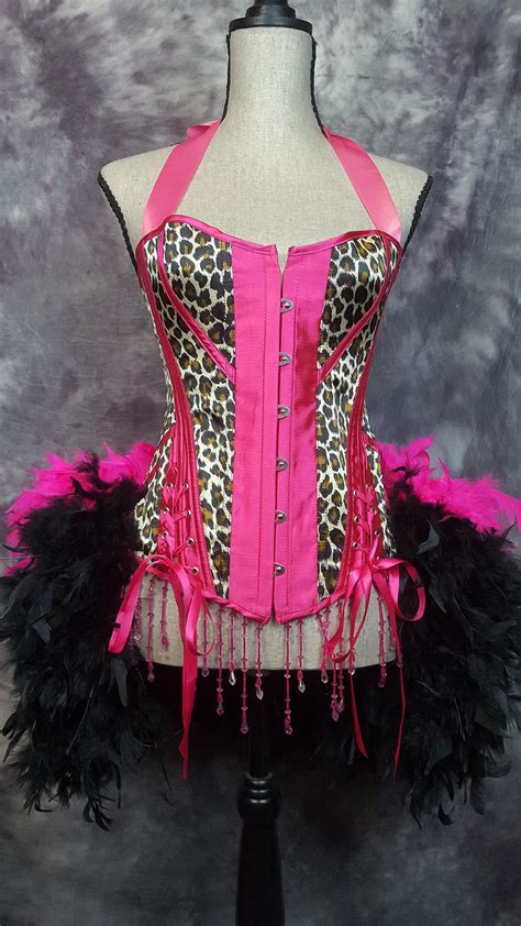 Medium Hot Pink Leopard Burlesque Corset Costume Steampunk Jungle