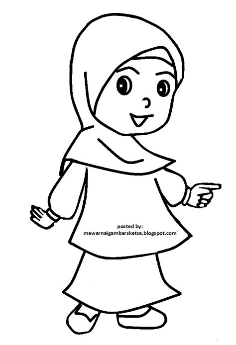 Mewarnai Gambar Mewarnai Gambar Sketsa Kartun Anak Muslimah 86