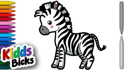 How To Draw A Zebra For Kids Step By Step Easy Drawing And Colouring