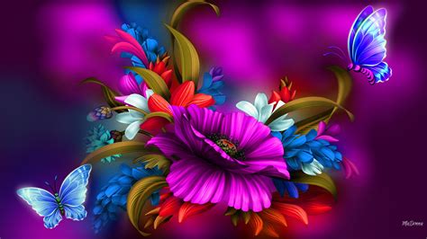 Colorful Flower And Butterfly Abstract Hd Wallpaper