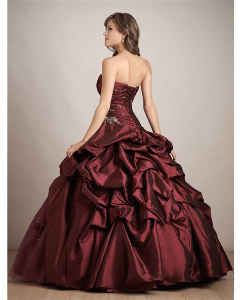 Burgundy Ball Gown Strapless Floor Length Quinceanera Dress With