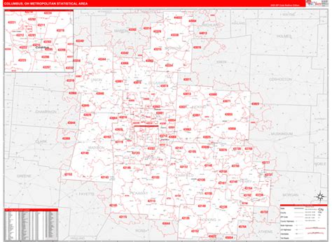 Columbus Metro Area Oh 5 Digit Zip Code Maps Red Line