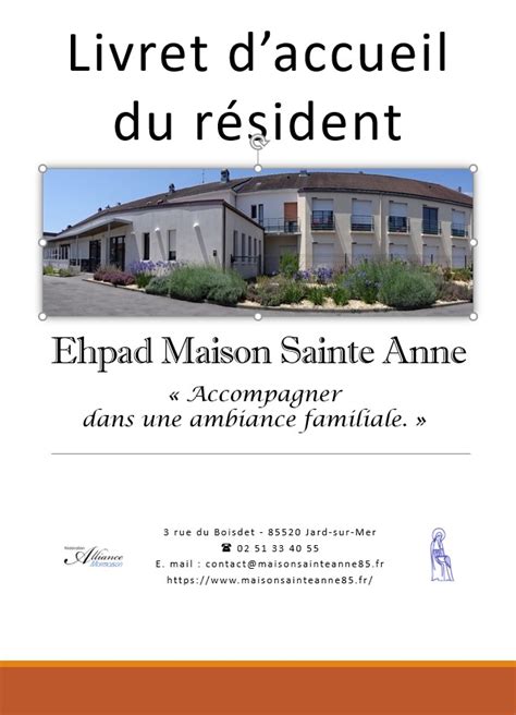 Livret D Accueil EHPAD Maison Sainte Anne Jard Sur Mer