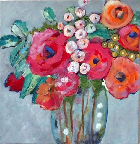 Flowers In A Vase Abstract 12x12 Acrylic Painting By Lynneraestudio