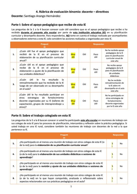 4 Rúbrica De Evaluación Binomio Docente Directivos By Santiago Arango
