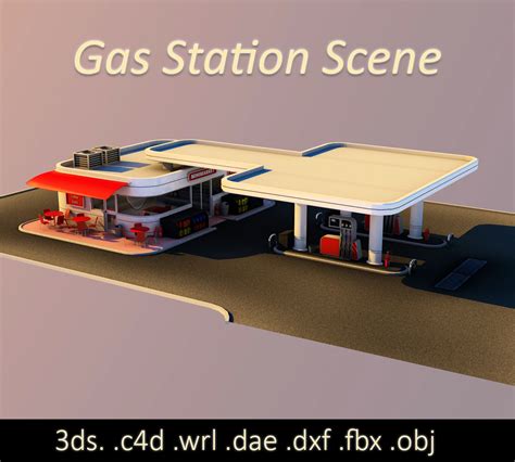 Gas Station Scene 3d Model 9 Wrl Obj Fbx Dxf Dae C4d 3ds Free3d