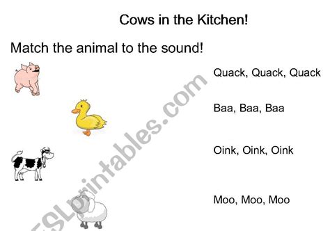 English Worksheets Cows In The Kitchen