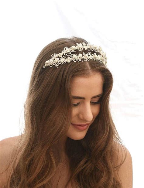 Vintage Double Wedding Crown With Flowers Beads Bridal Tiara Etsy
