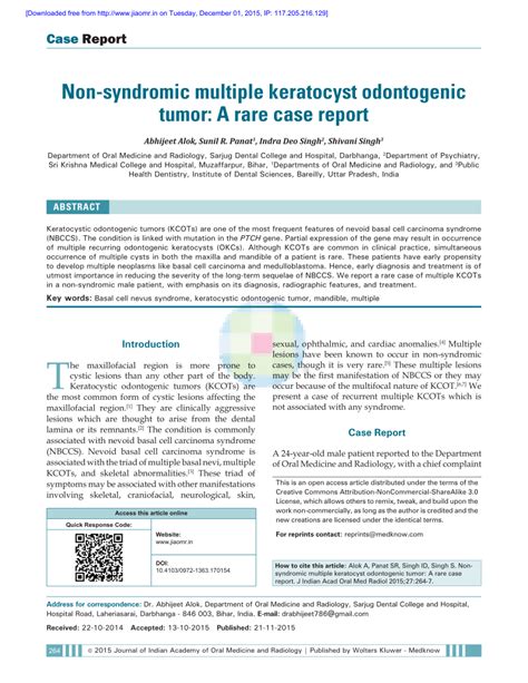 Pdf Non Syndromic Multiple Keratocyst Odontogenic Tumor A Rare Case