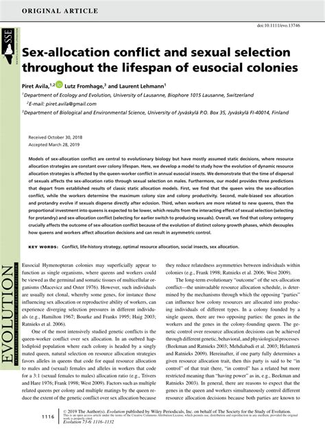 Pdf Sex Allocation Conflict And Sexual Selection Throughout The Lifespan Of Eusocial Colonies