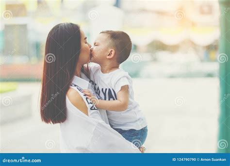Mom And Son Kissing Stock Photo Image Of Beautiful 124790790